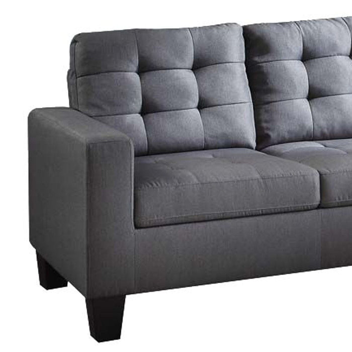 Linen Sofa With Ottoman With Black Legs - Gray