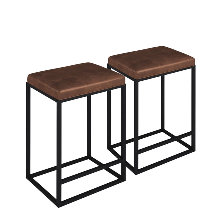 Faux Leather And Metal Backless Counter Height Bar Chairs (Set of 2) - Brown / Black