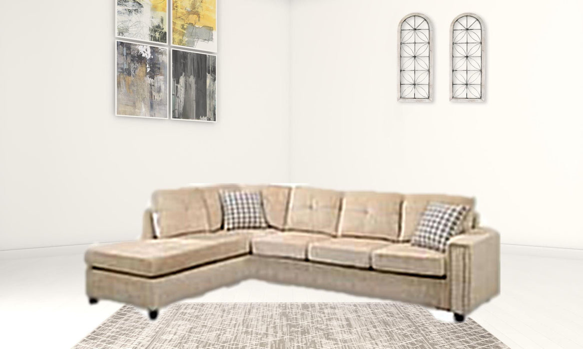 Stationary L Shaped Sofa And Chaise - Beige Velvet