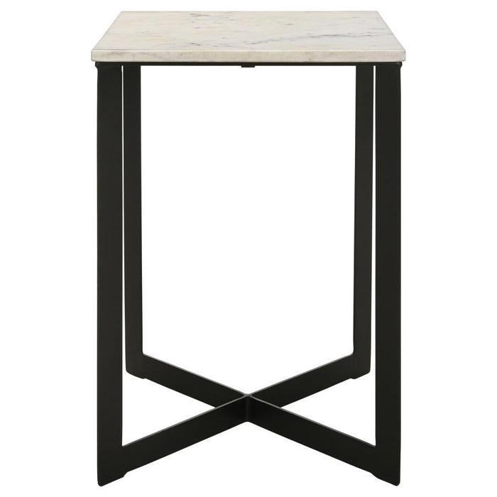 Tobin - Square Marble Top End Table - White And Black - Simple Home Plus