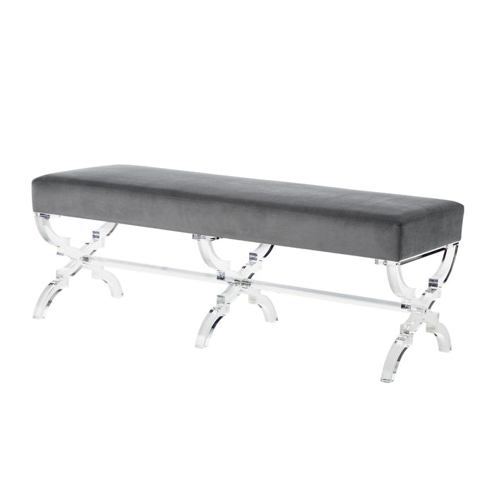 Upholstered Velvet Bench - Clear / Gray