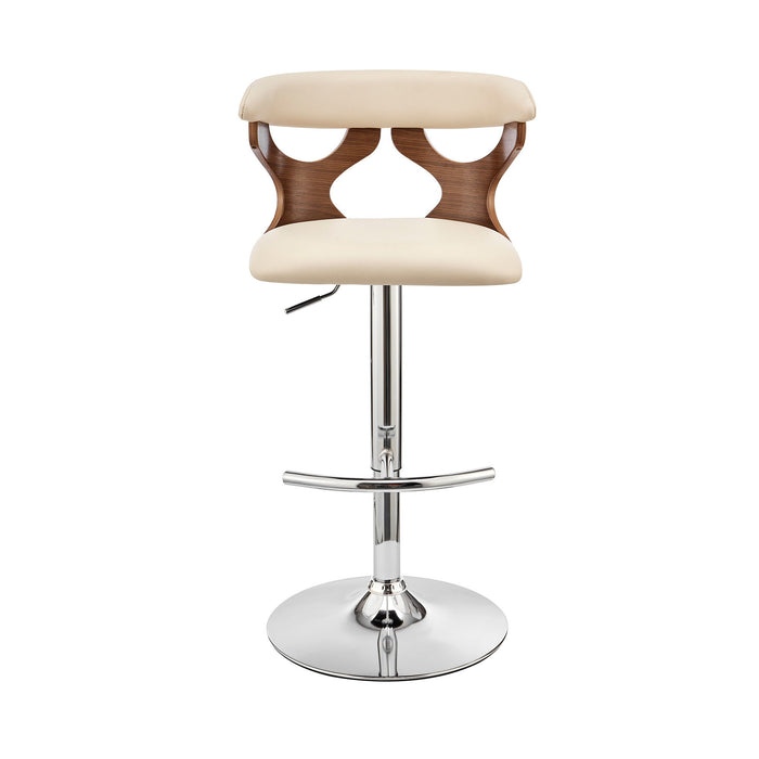 Faux Leather / Swivel Adjustable Height Bar Chair - Cream / Silver