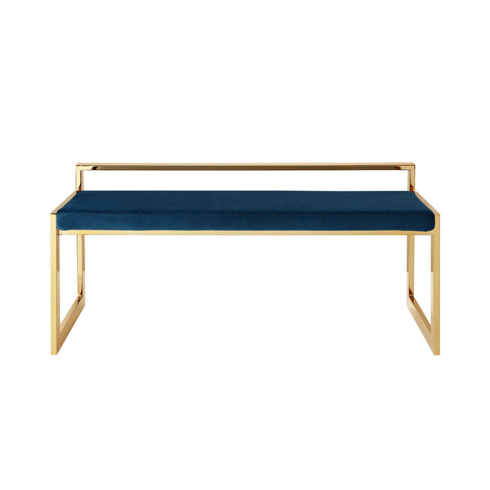 Velvet Bench Upholstered - Gold / Navy Blue