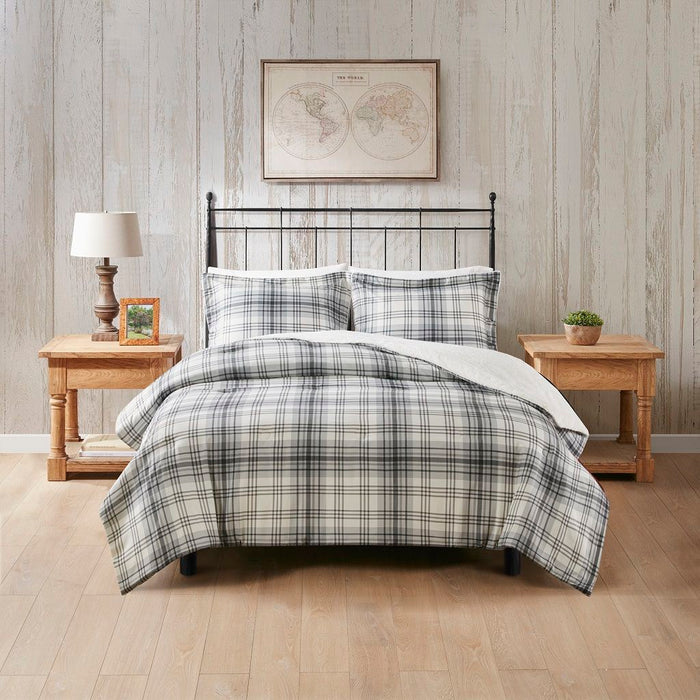 Bernston - Faux Wool to Faux Fur Down Alternative Twin Comforter Set - Gray Plaid