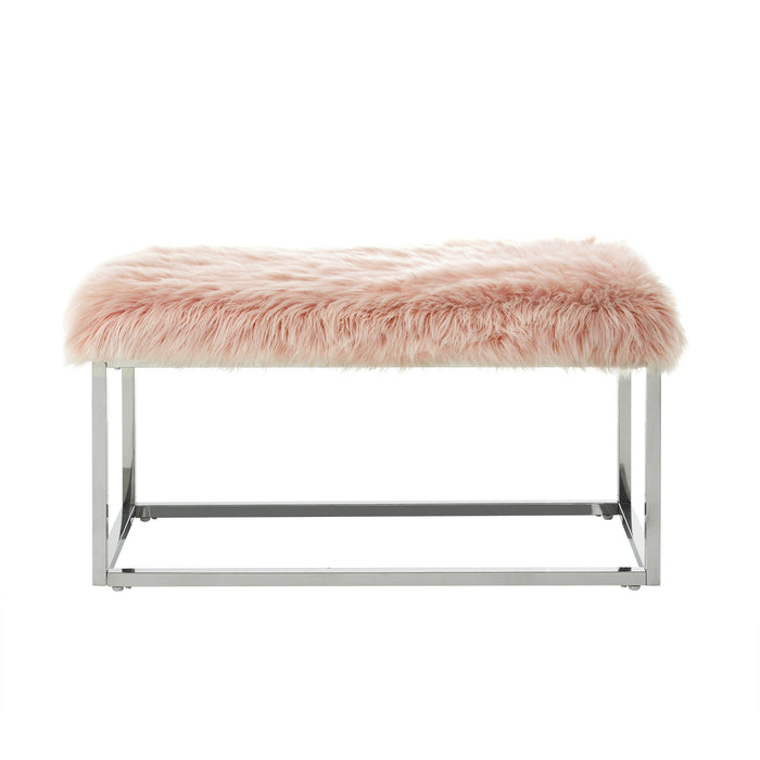 Faux Fur Upholstered Bench - Rose / Silver