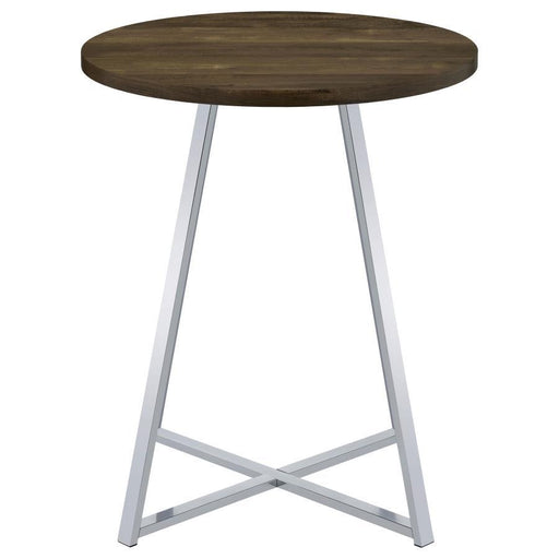 Burkhart - Sled Base Round Bar Table - Brown Oak And Chrome - Simple Home Plus