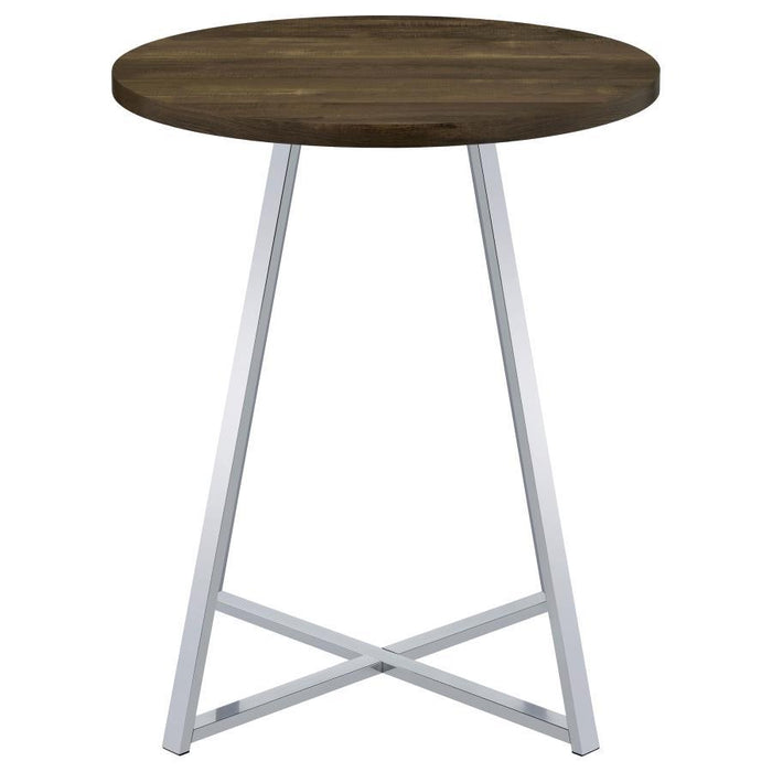 Burkhart - Sled Base Round Bar Table - Brown Oak And Chrome - Simple Home Plus