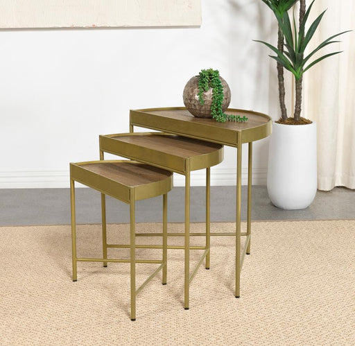 Tristen - 3 Piece Demilune Nesting Table With Recessed Top - Brown And Gold - Simple Home Plus