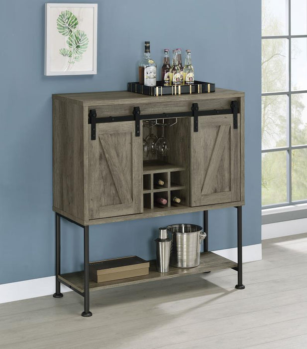 Claremont - Sliding Door Bar Cabinet With Lower Shelf - Gray Driftwood - Simple Home Plus