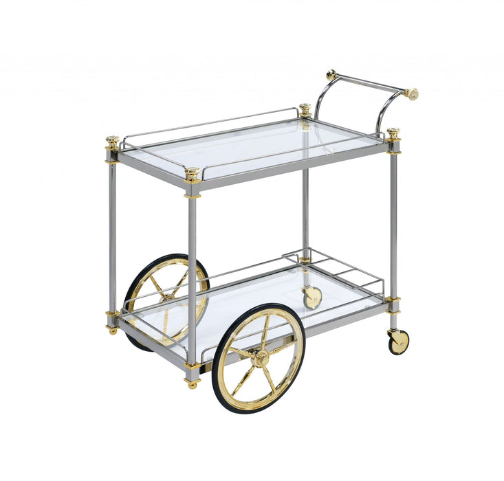 Clear Glass Metal Casters Serving Cart - Silver Gold