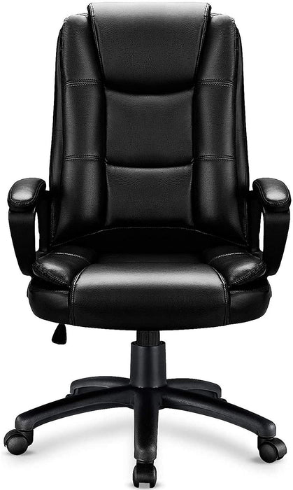 Faux Leather Seat Adjustable Executive Chair Back Steel Frame - Black