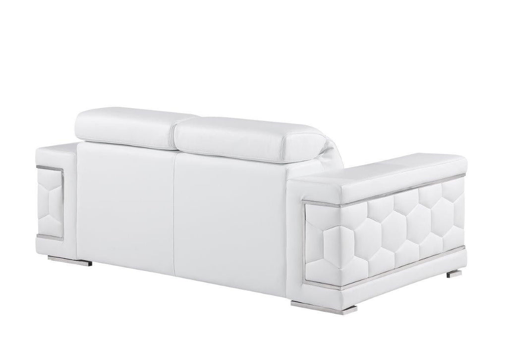 Genuine Leather Love Seat - White / Silver