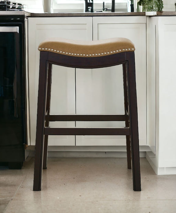 Solid Wood Backless Bar Height Bar Chair - Tan / Espresso