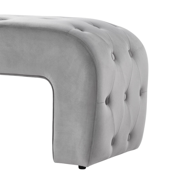 Velvet Upholstered Bench - Gray