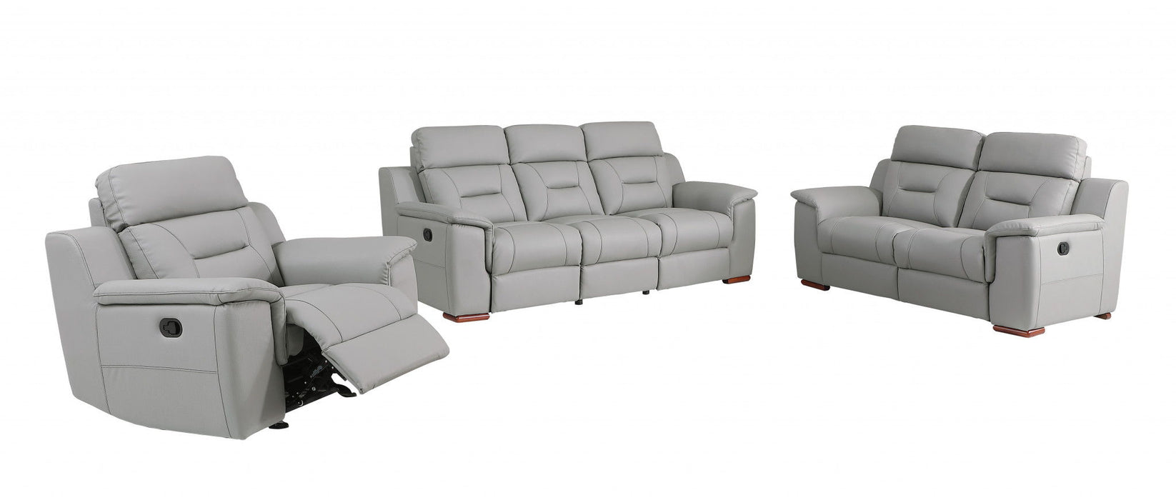 Three Piece Indoor Genuine Leather Five Person Seating Set - Gray