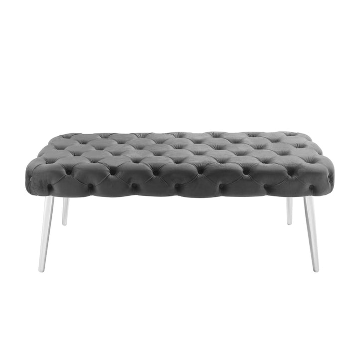 Velvet Bench Upholstered - Gray / Silver