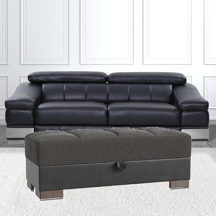 Chenille Tufted Storage Ottoman - Gray / Brown