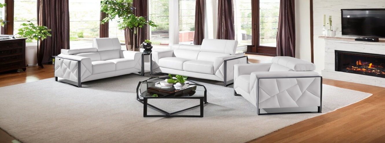 Three Piece Indoor Six Person Seating Set Italian Leather - White