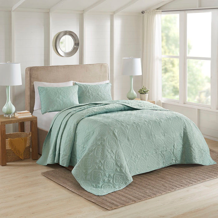 Oakley - 3 Piece Reversible Bedspread Set - Seafoam