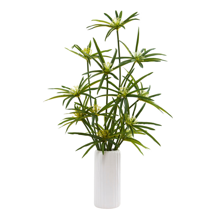 24" Cyperus Artificial Plant in White Planter