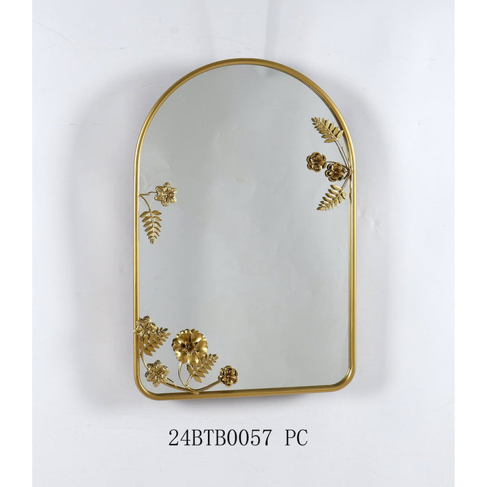 Adaline - Arched Metal Floral Wall Mirror - Gold