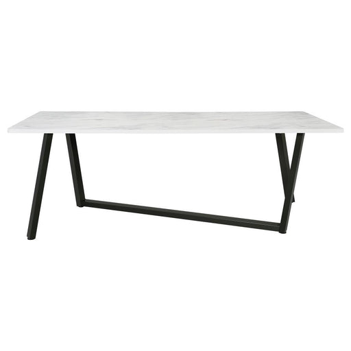 Mayer - Rectangular Dining Table Faux Marble - White And Gunmetal - Simple Home Plus