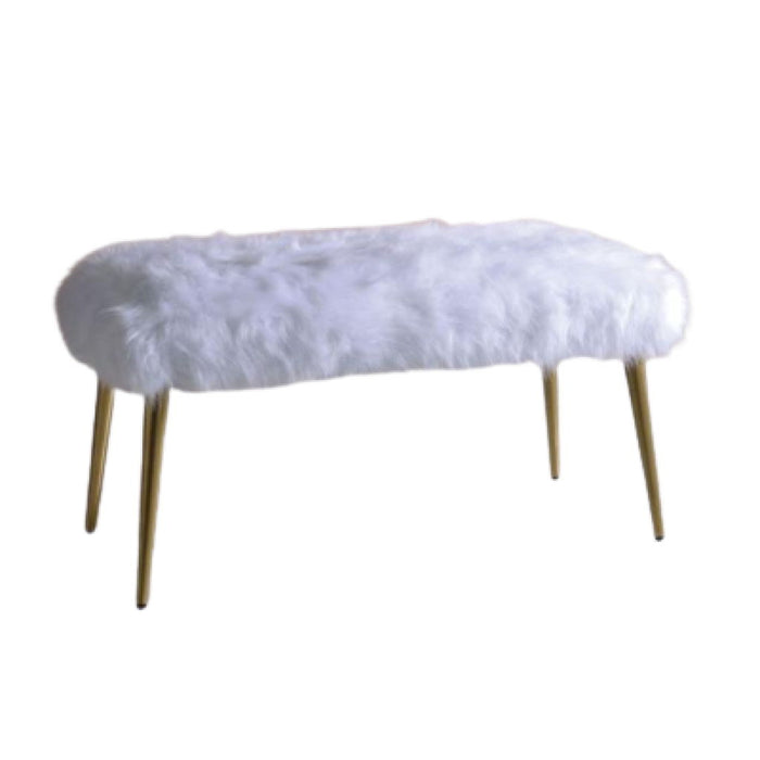 Upholstered Faux Fur Bench - White / Gold