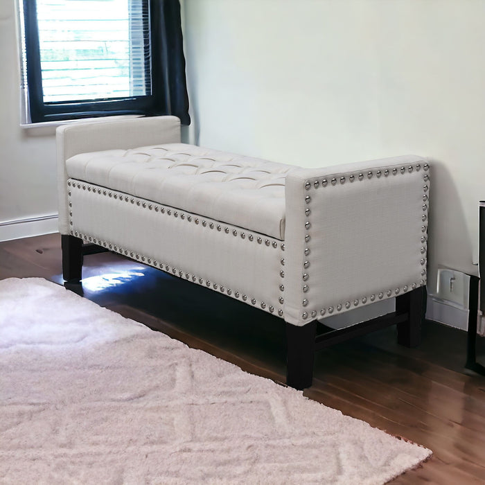 Upholstered Linen Bench With Shoe Storage - Cream