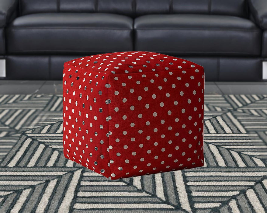 Cotton Polka Dots Pouf Cover - Red / White