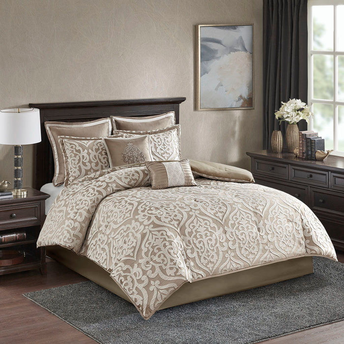 Odette - King 8 Piece Comforter Set - Tan