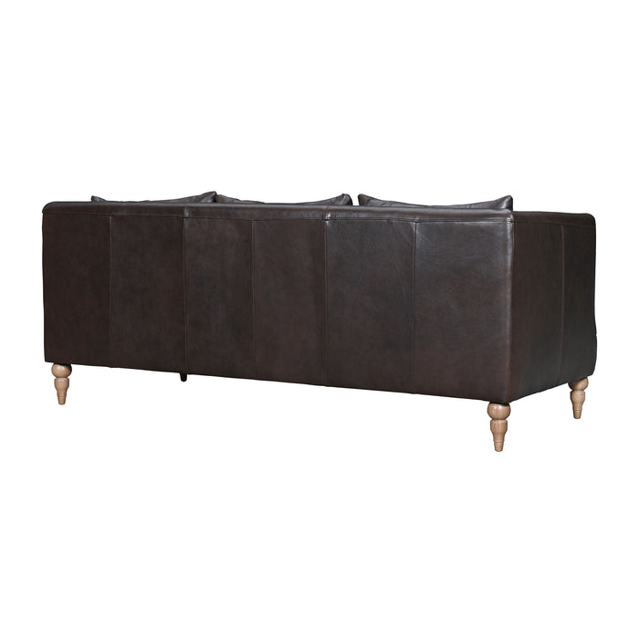 Leather Sofa With Brown Legs - Dark Brown