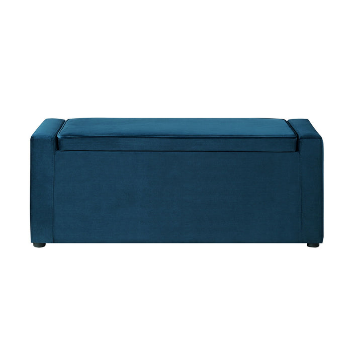 Upholstered Velvet Bench With Flip Top - Navy Blue / Black