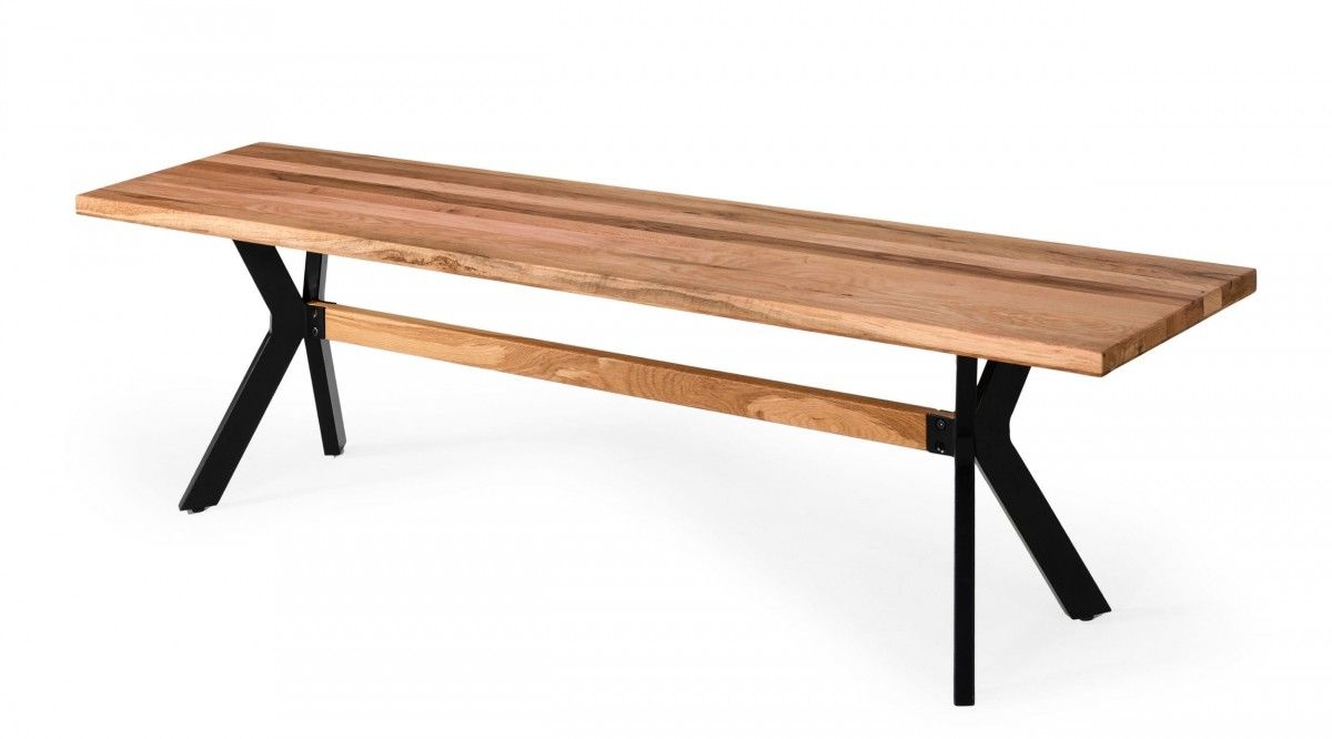 Modern Solid Bench With Black Powder Coated Metal Legs - Drift Oak