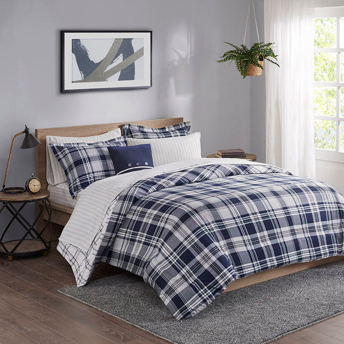 Patrick - King Reversible Complete Bedding Set - Navy