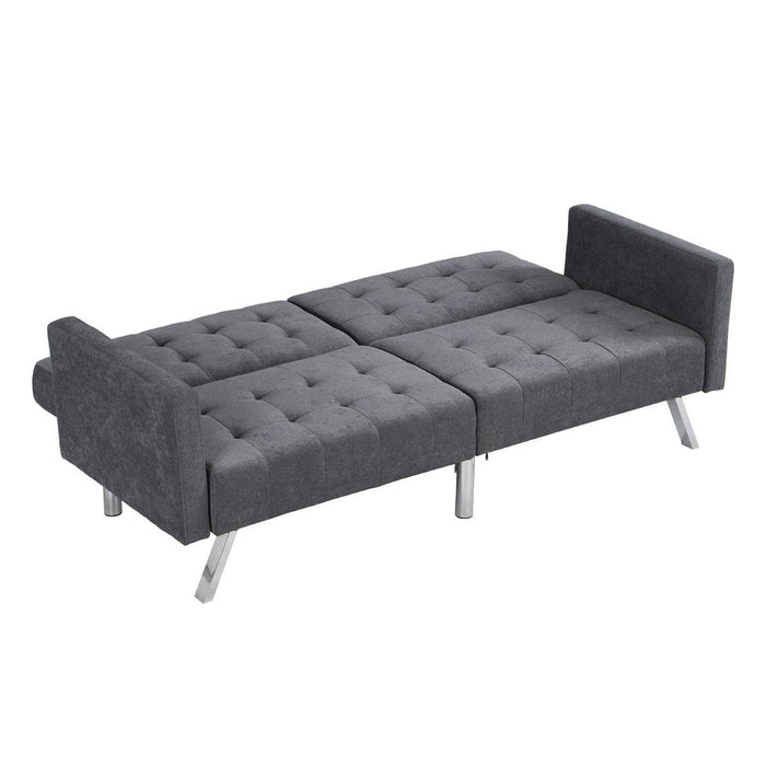 Linen Sleeper Sofa With Silver Legs - Dark Gray