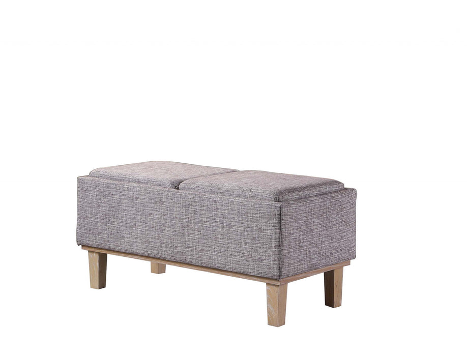 Upholstered Linen Bench With Flip Top - Gray / Natural