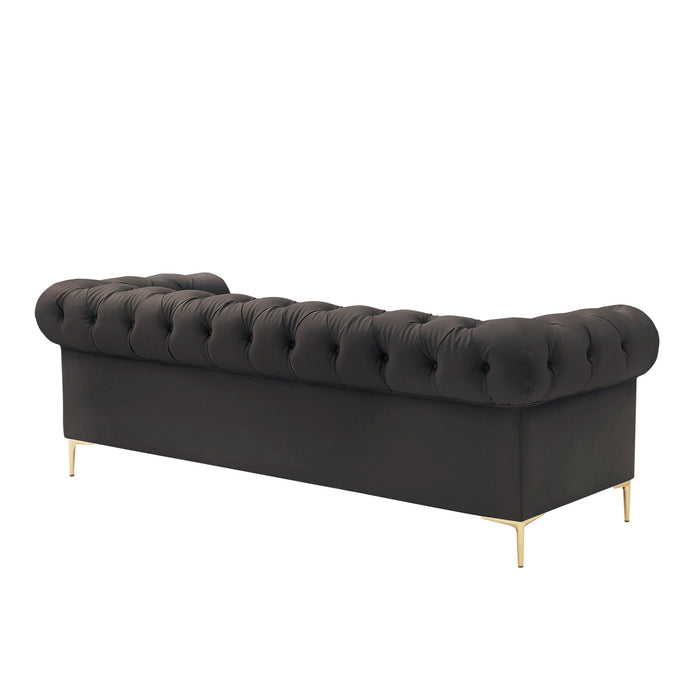 Faux Leather Chesterfield Sofa With Gold Legs - Brown