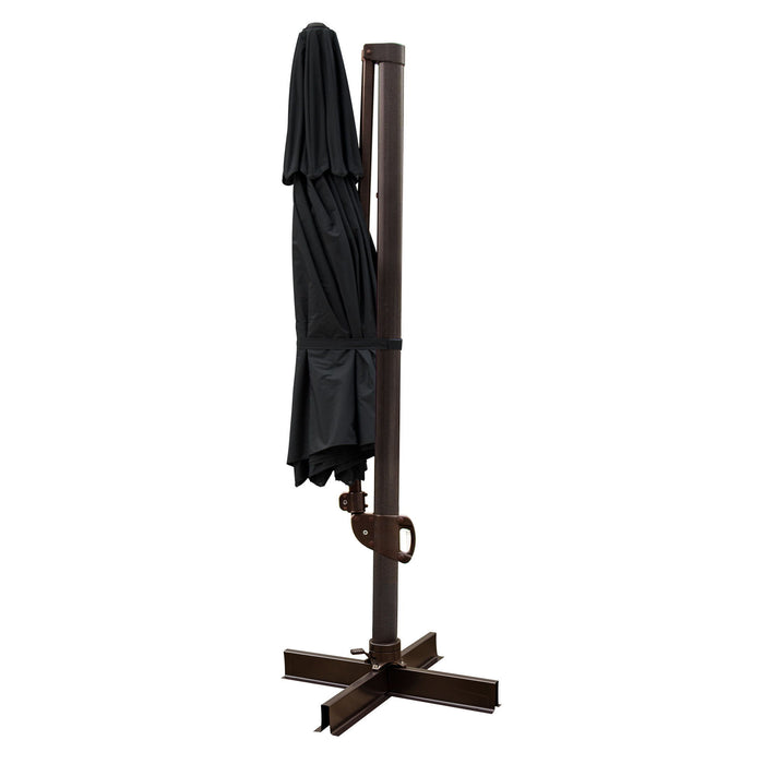 Polyester Round Tilt Cantilever Patio Umbrella With Stand - Black