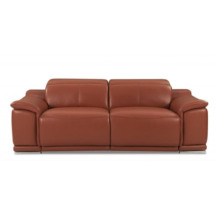 Three Piece Italian Leather Six Person Indoor Seating Set - Camel