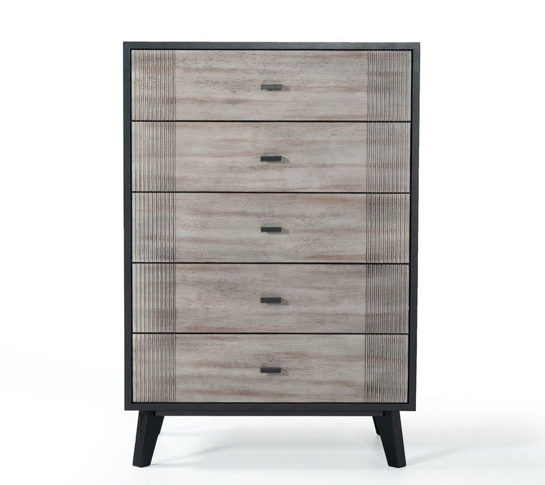 Wood Five Drawer Chest - Gray / Black