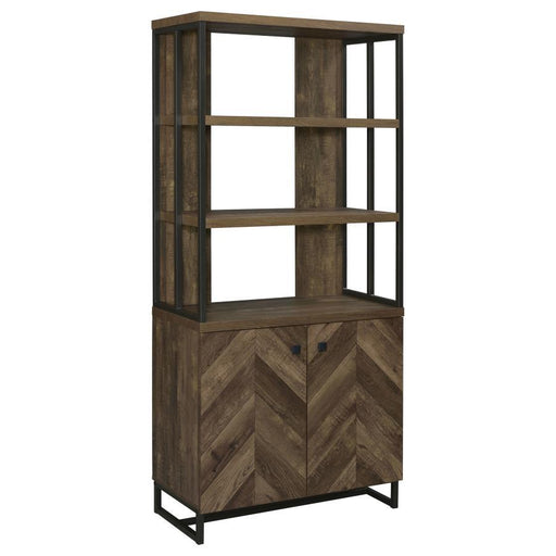 Millbrook - 2-Door Bookcase - Rustic Oak Herringbone And Gunmetal - Simple Home Plus