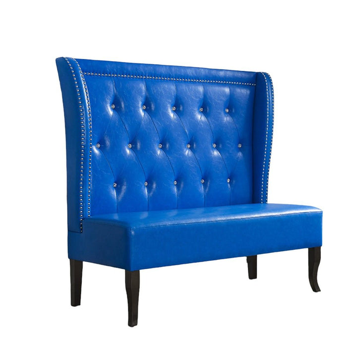 Faux Leather Settee With Dark Brown Legs - Blue