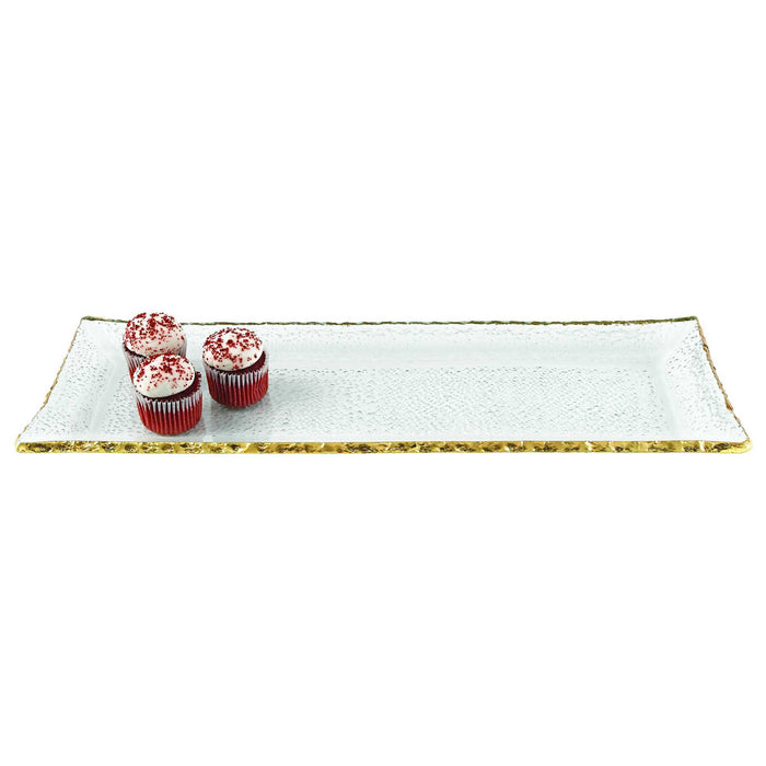 Mouth Blown Rectangular Serving Platter Or Tray - Edge Gold Leaf