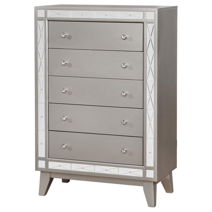 Leighton - 5-Drawer Chest - Metallic Mercury - Simple Home Plus