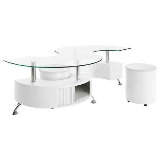 Buckley - Curved Glass Top Coffee Table With Stools - Simple Home Plus