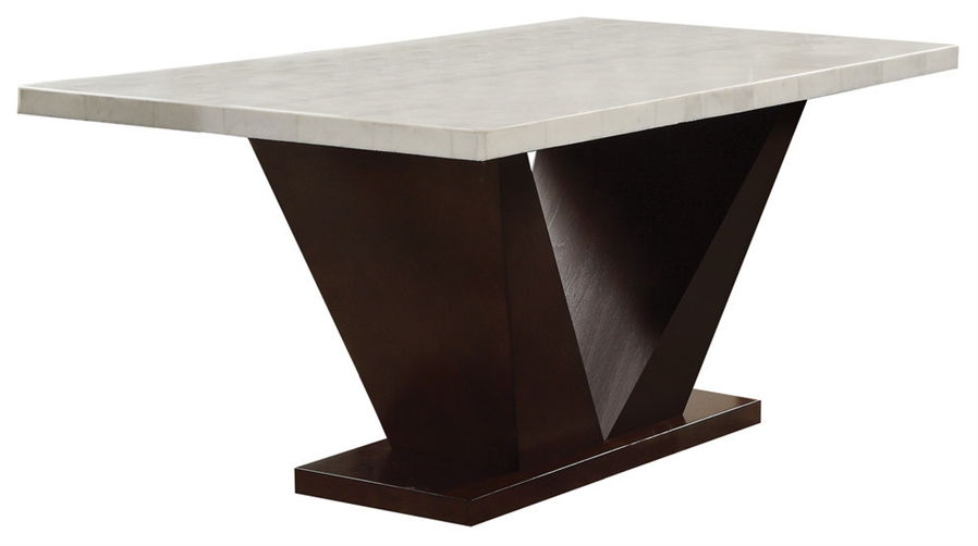 Marble Pedestal Base Dining Table - White / Brown