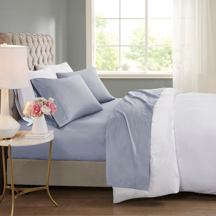 600 Thread Count - Cooling Cotton Blend 4 Piece King Sheet Set - Blue