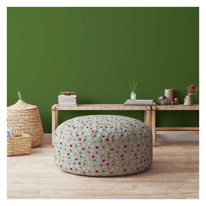 Cotton Round Polka Dots Pouf Ottoman - Green