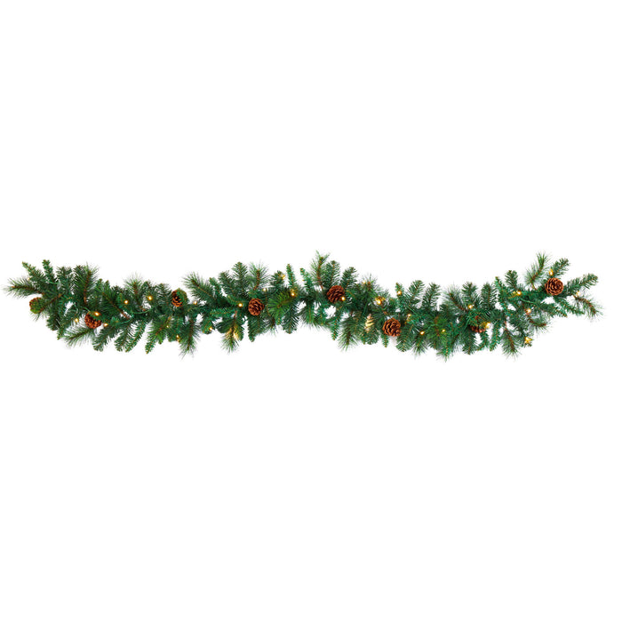 6 Mixed Pine and Pinecone Garland with 35 Clear LED Lights