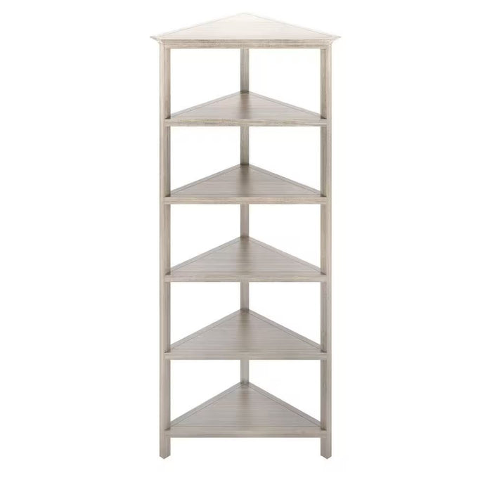 Solid Wood Five Tier Corner Bookcase - Gray